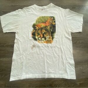 Fruit of the Loom Heavy Cotton L White Wildlife Land Trust Cougar Graphic Tee